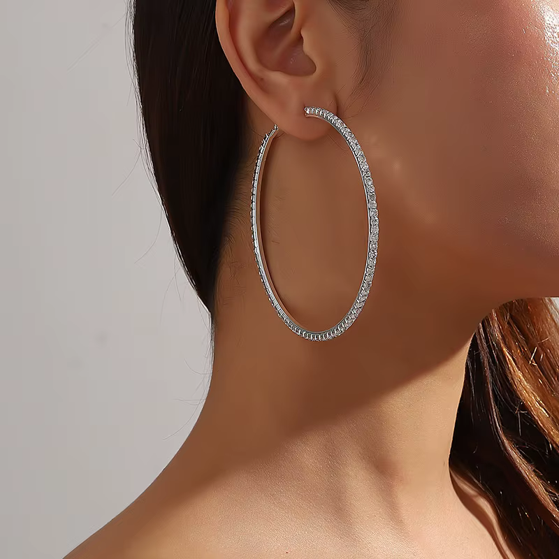 2025 nouvelle mode Style exagéré brillant cristal Rhin femmes grandes boucles d'oreilles rondes exquis luxe