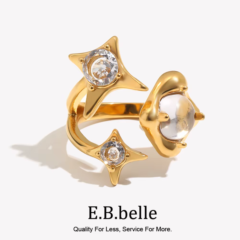 E.B.belle – bague ouverte réglable en forme d'étoile CZ pour femmes