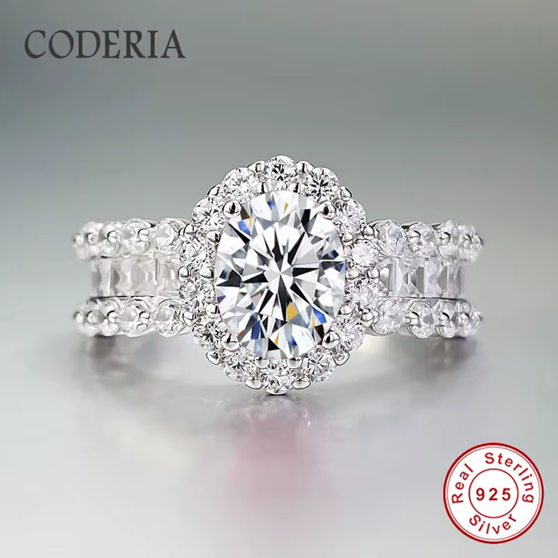 Bague Moissanite ovale 6x8mm plaquée or blanc 18K couleur D VVS 1.5CT argent S925 bagues de mariage bijoux en diamant de laboratoire