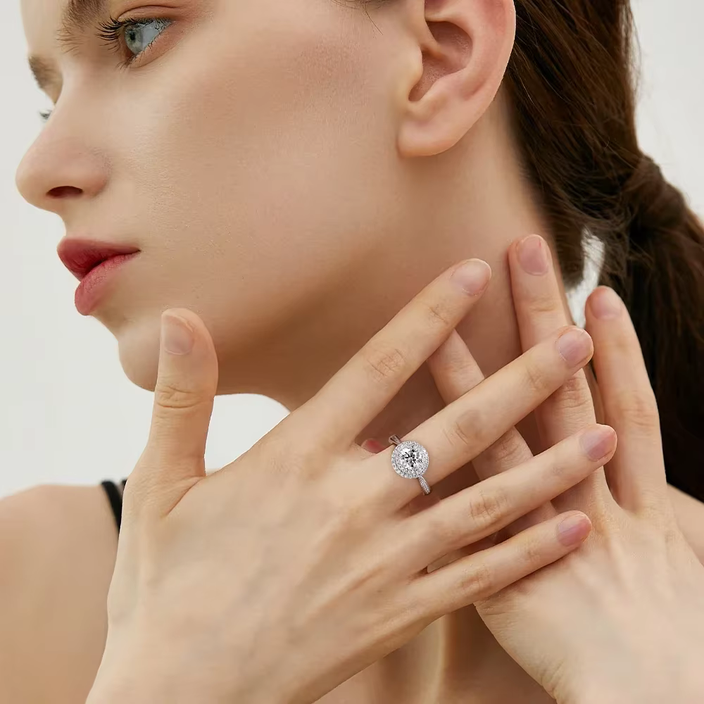 Linkerlove – bague de fiançailles Halo Moissanite pour femmes, en argent Sterling 925, diamant 1ct, bracelet de mariage, bijoux fins pour fête d'anniversaire