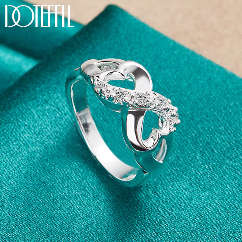 Bague double cœur en argent regardé 925 pour femme