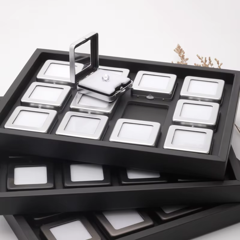 Boîte de présentation de pierres précieuses en métal pour diamants