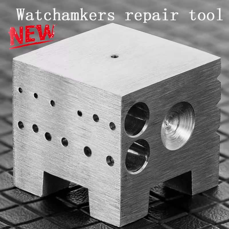 Outil de réparation de montres et de bijoux : Base de rivetage et de perçage carrée en métal pour rivets de bracelet de montre, pour horlogers 