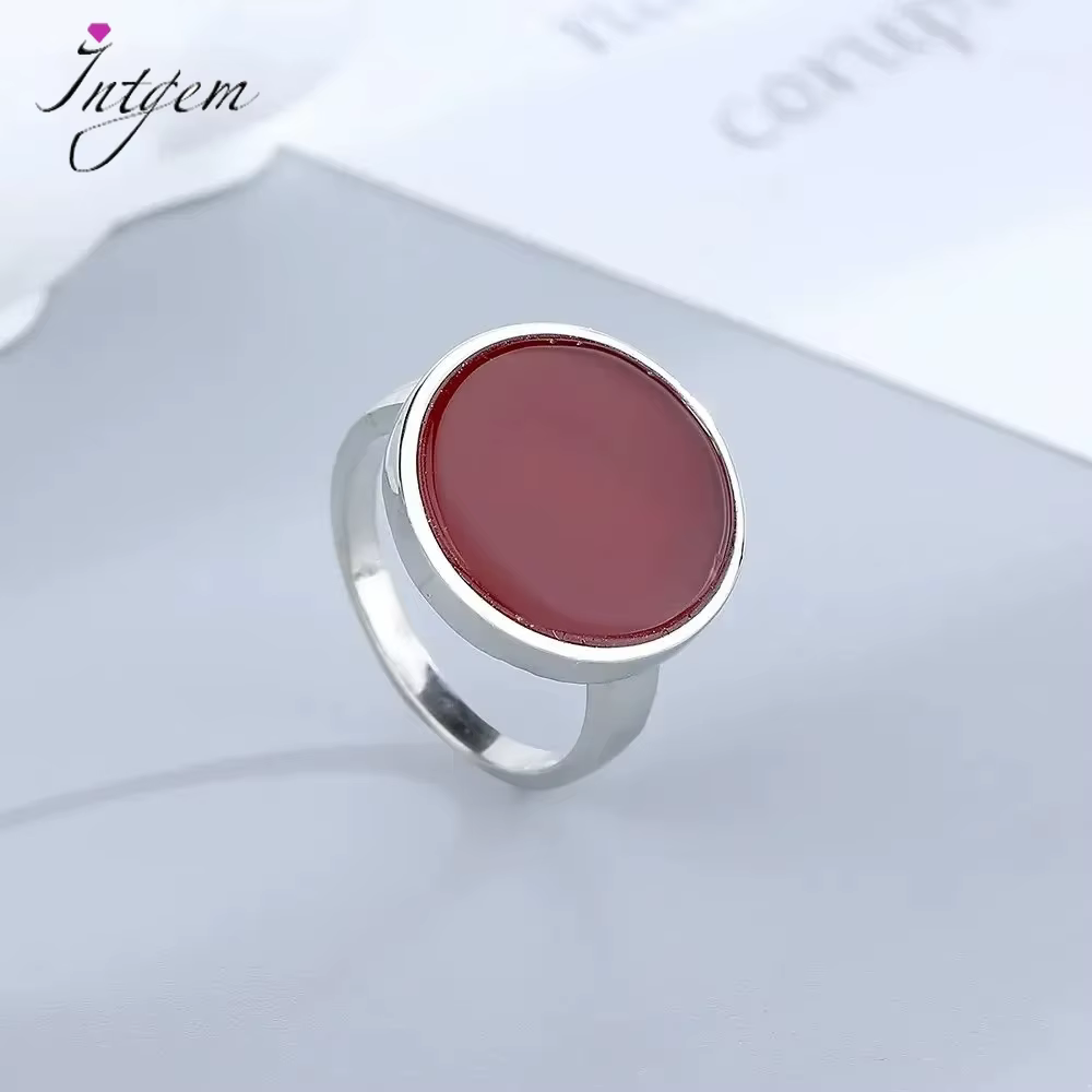 Bague en argent Sterling 925 Rhodochrosite incrustée de pierre naturelle ronde