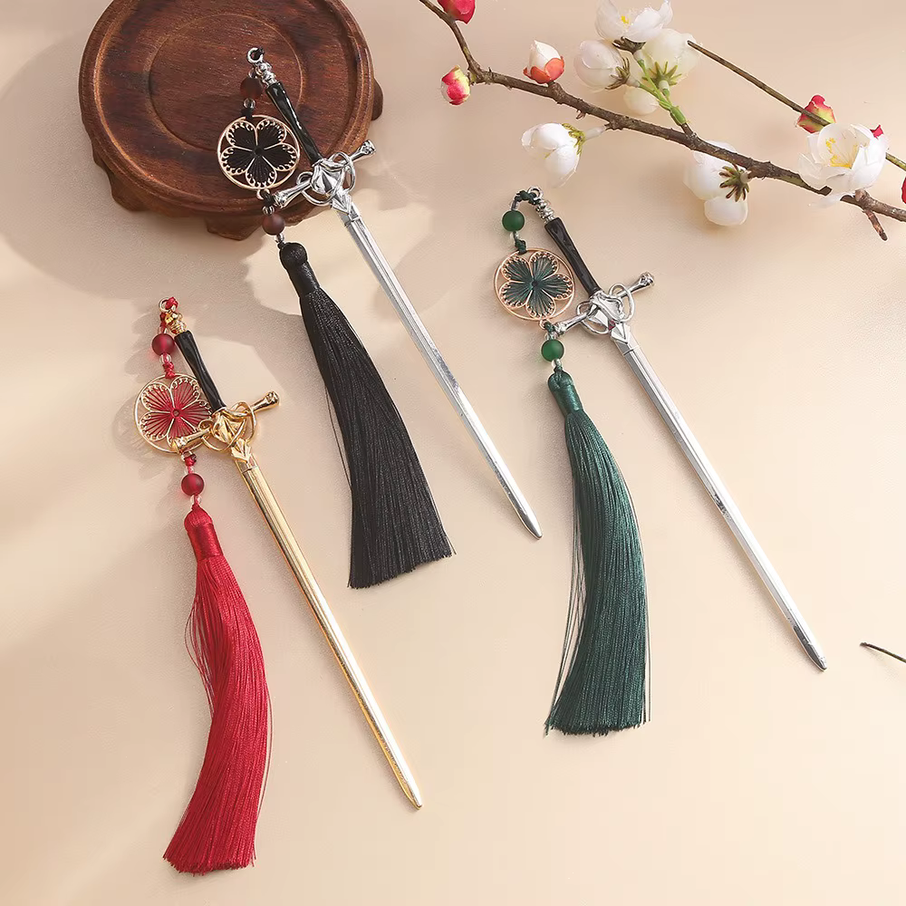 1pc bijoux quotidiens faire à la mode Vintage épée glands épingle à cheveux coiffure Style chinois bâtons élastique