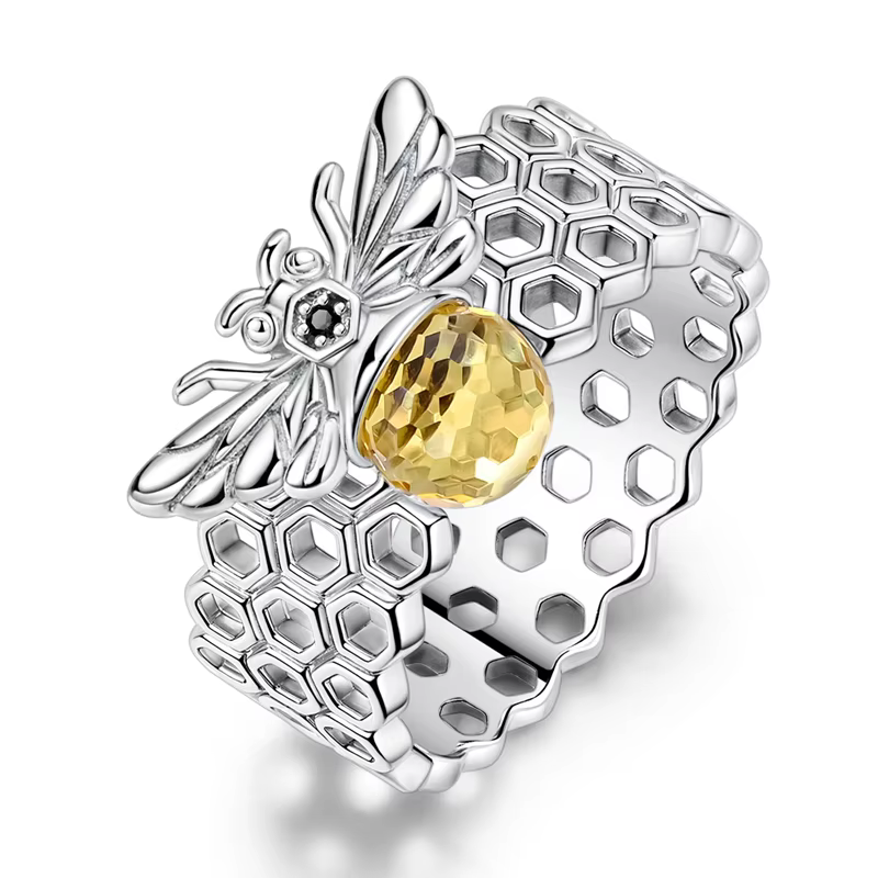 Bague originale en argent Sterling 925 scintillant en forme d'abeille pour femmes et filles