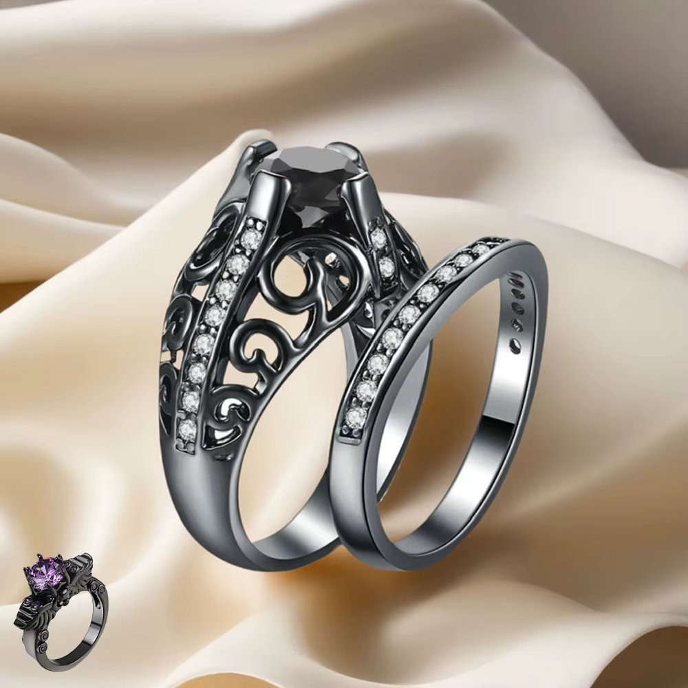 Bagues noires de style gothique rétro pour femmes