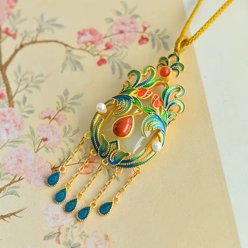 Collier à pampilles en jade naturel Hetian