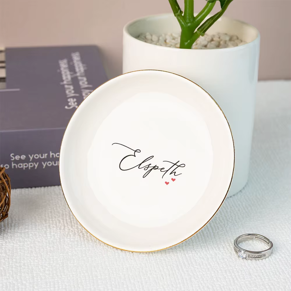Plat de bague de fiançailles personnalisé, bague de fiançailles personnalisée, plat de bijoux, cadeaux d'anniversaire pour couples, cadeaux de mariage pour la mariée