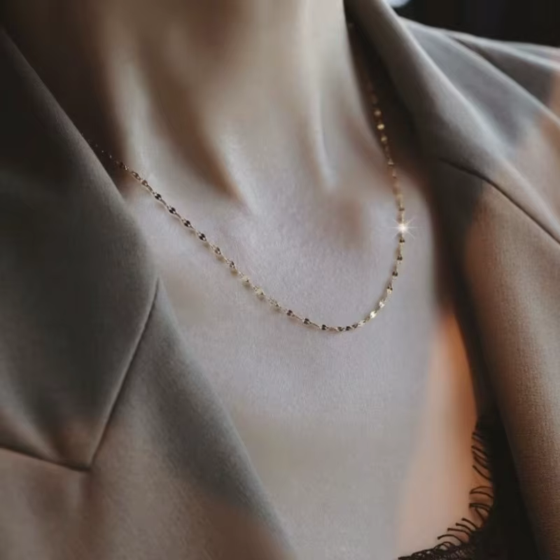 Chaîne double à maillons en or massif 18 carats Au750, 18 pouces, collier délicat et scintillant, 0,43g / 1g, bijoux fins en or véritable pour superposition