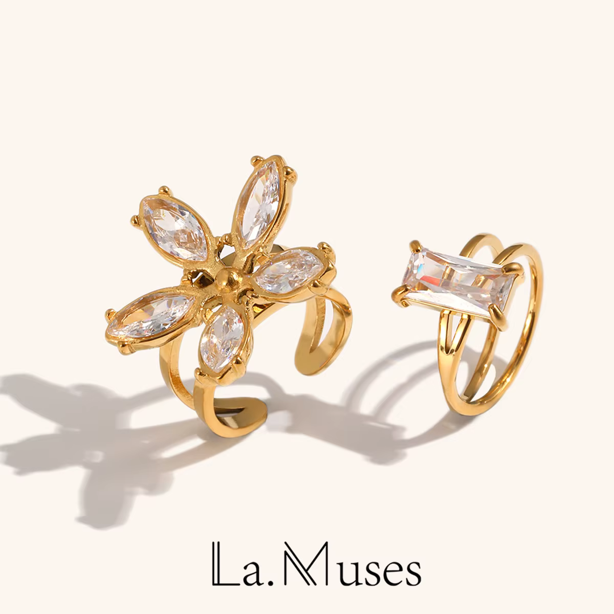 La.Muses – bague asymétrique rectangulaire en acier inoxydable pour femmes