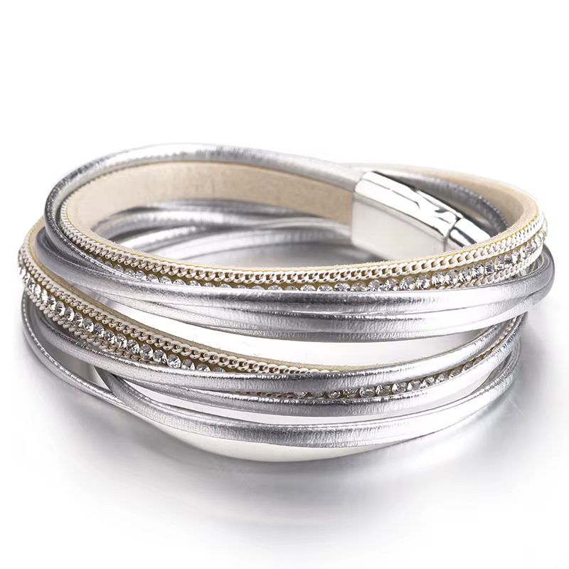 ALLYES élégant Bracelet en cuir multicouche pour femmes hommes Boho strass chaîne Double enveloppe