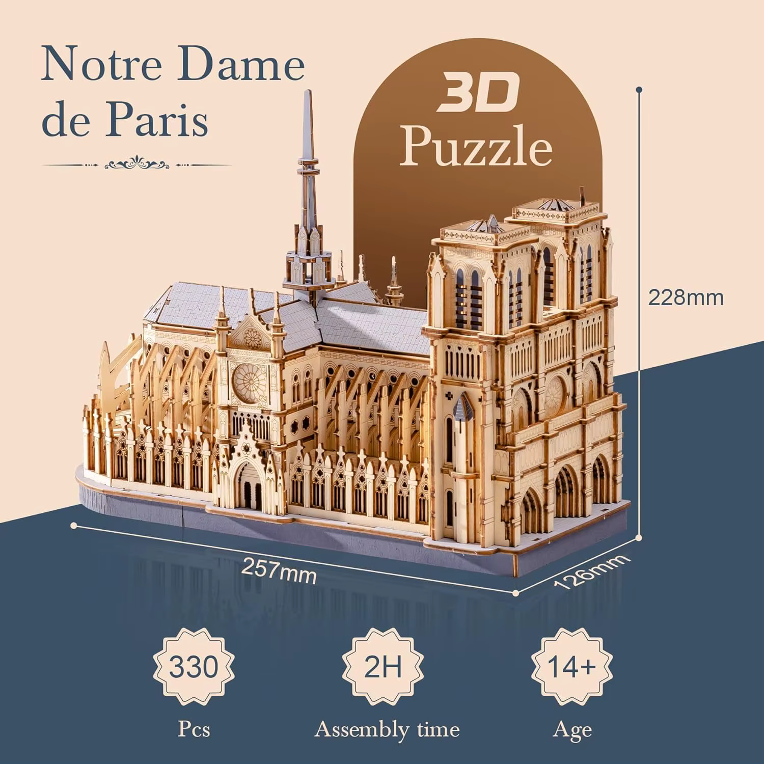 Kit de construction en bois Robotime 3D Puzzle Cathédrale de Paris pour adultes