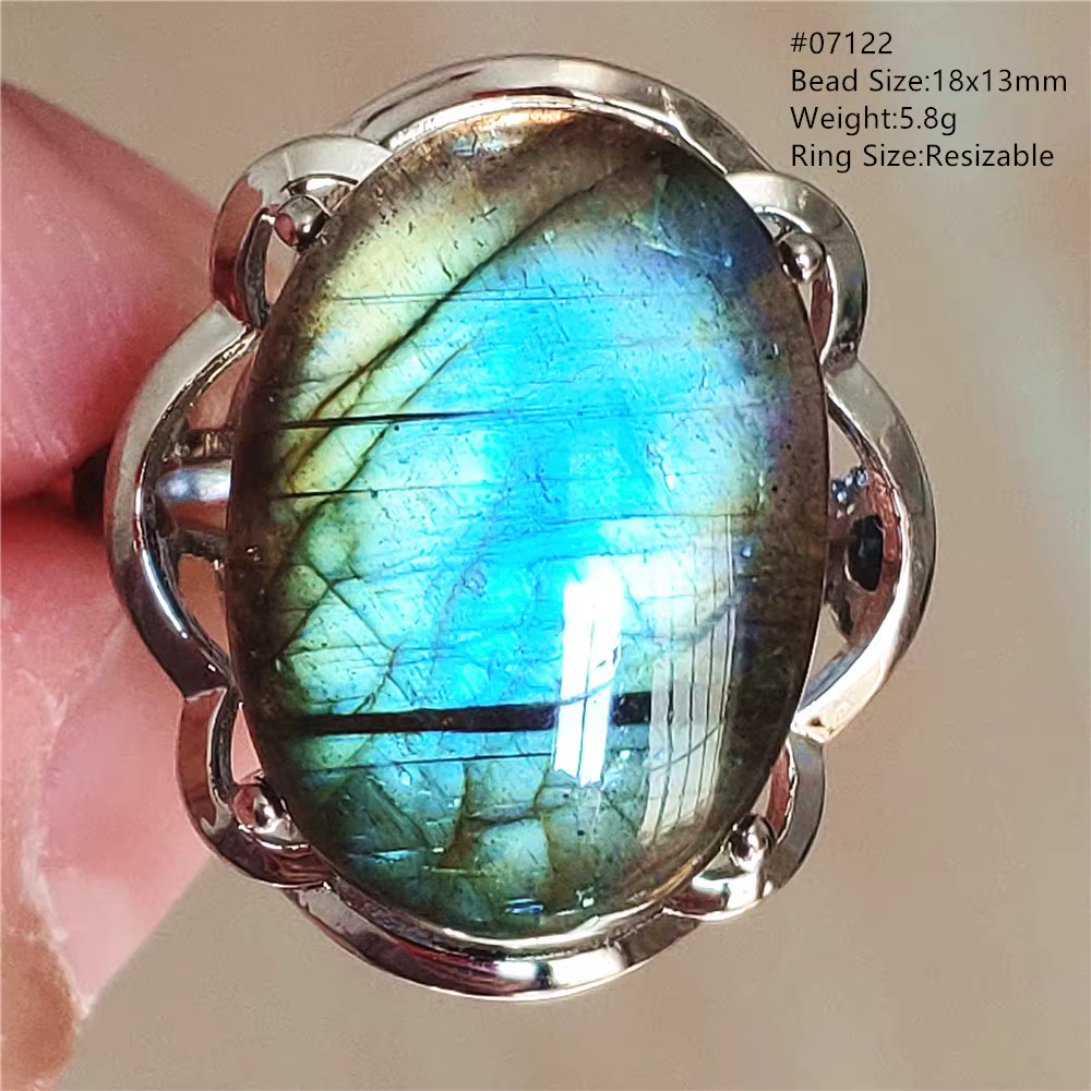Bague Ajustable en Labrumen Bleu Naturel pour Homme et Femme
