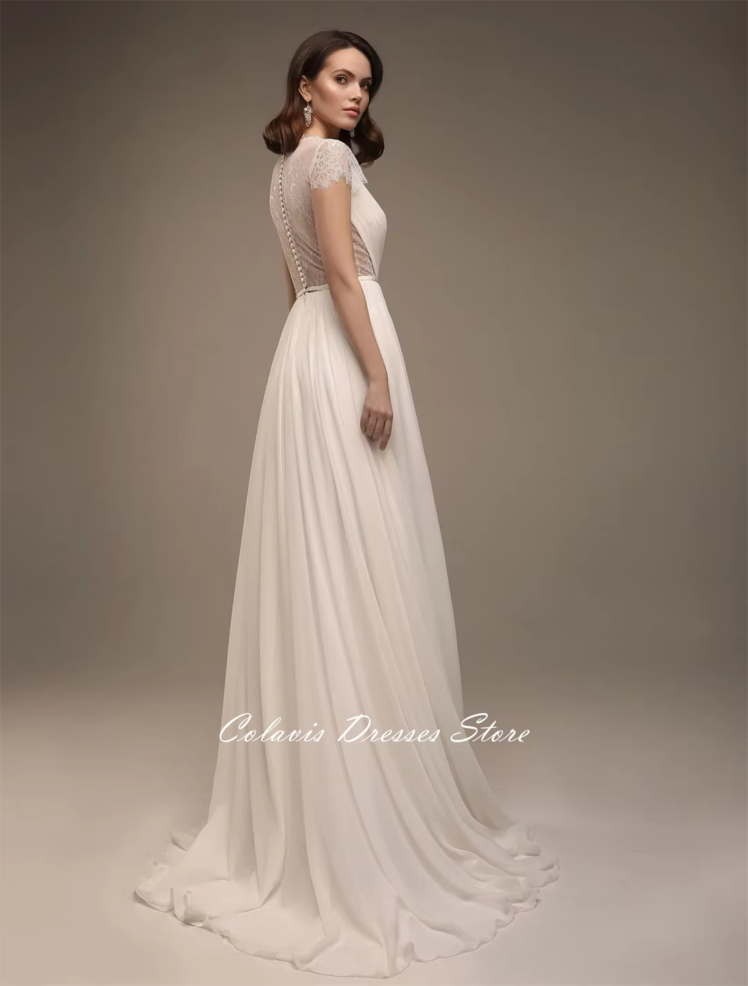 Fanan Style grec bohême dentelle robe De mariée personnalisé en mousseline De soie balayage Train boutons