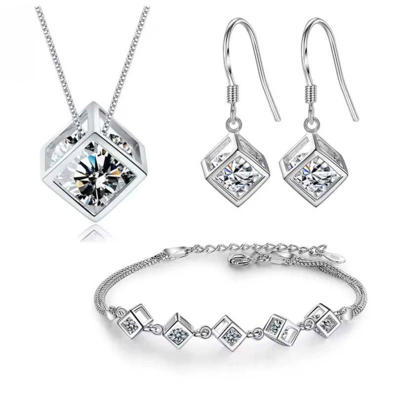 Ensembles de bijoux Moissanite Cube pour femmes