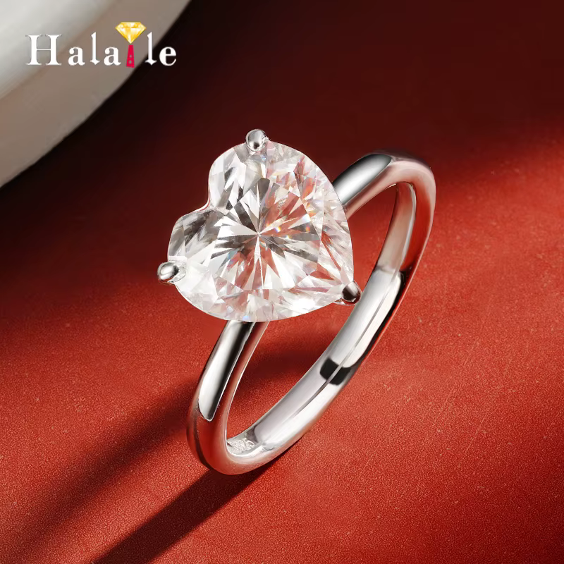 Bague en argent sterling S925 avec zircon/moissanite Halaile 4CT 5A