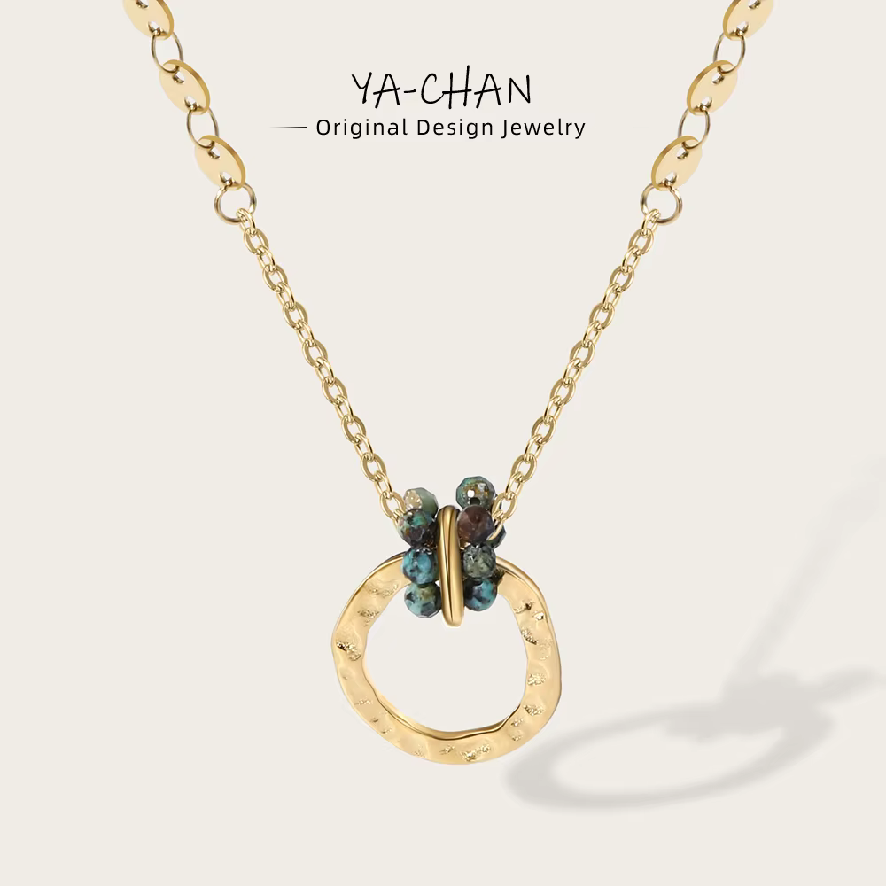 YACHAN Chaîne en acier inoxydable femmes collier Afrique turquoise pierre naturelle pendentif 18k plaqué or bijoux cadeau