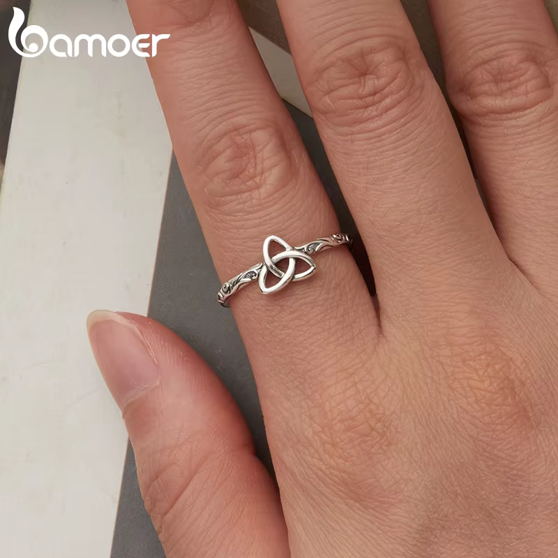 BAMOER 925 en argent Sterling en relief Vintage motif celtique bague pour les femmes Simple