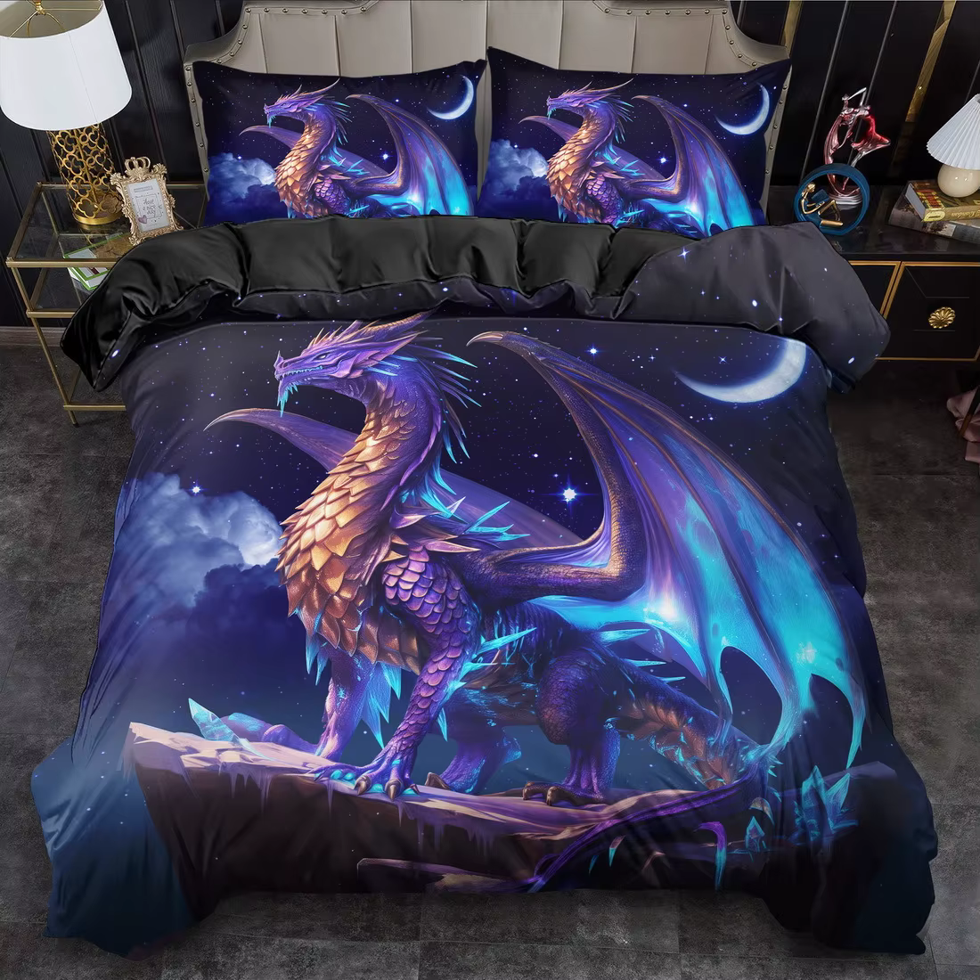 Ensemble de housse de couette esthétique psychédélique à motif de Dragon 3D