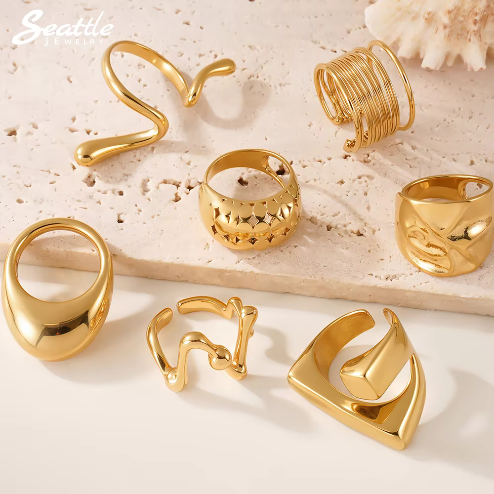 Bague multicouche étanche couleur or argent pour femmes