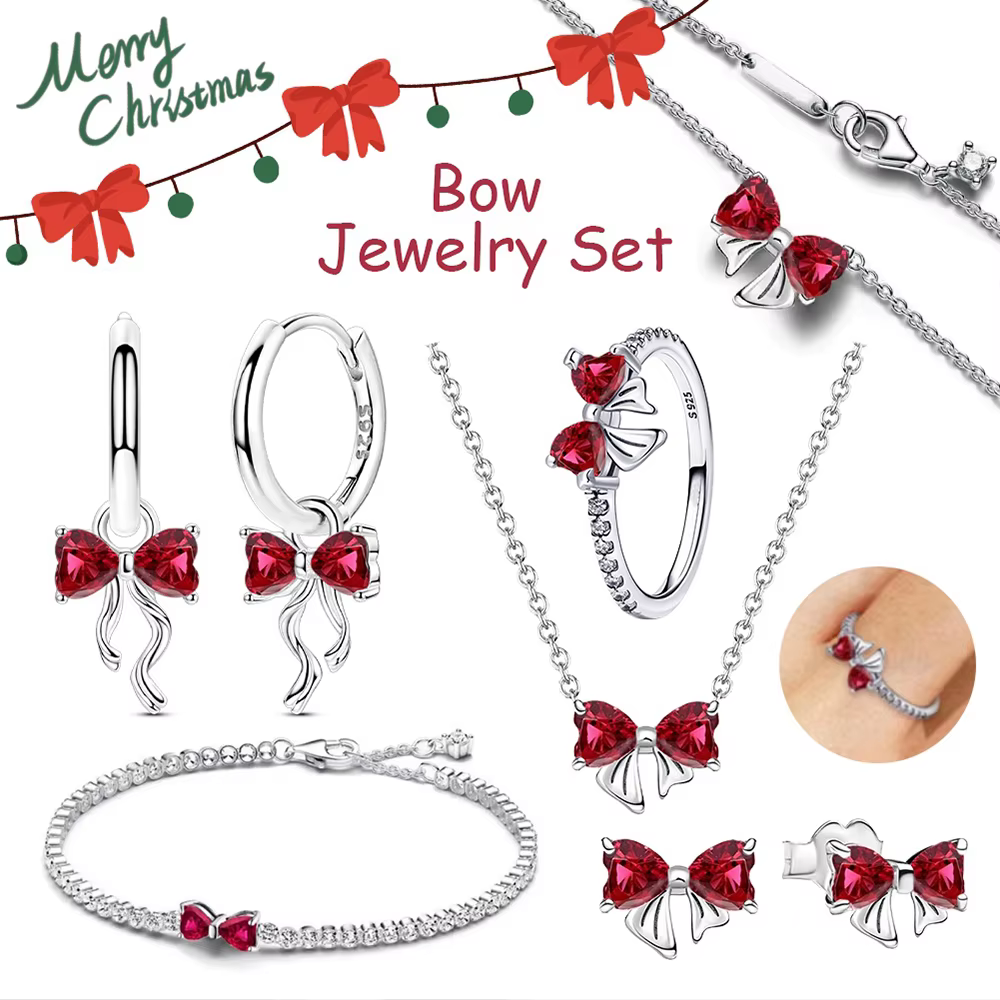 Ensemble de bijoux avec nœud de noël en argent Sterling 925