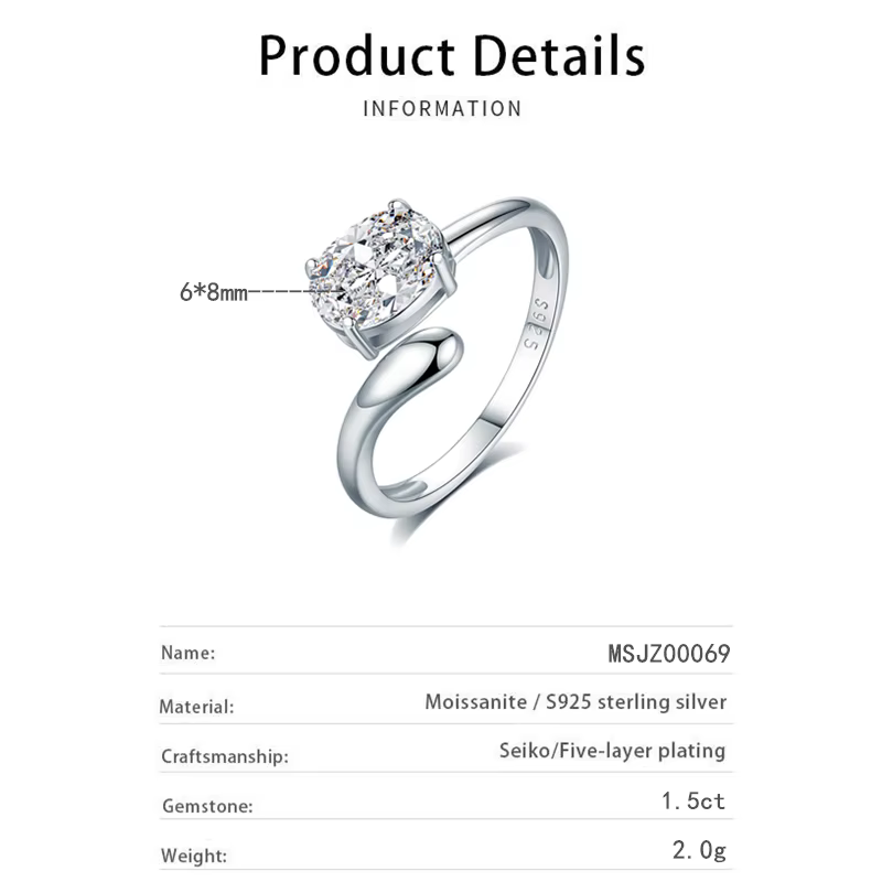 Bague en moissanite ovale 1