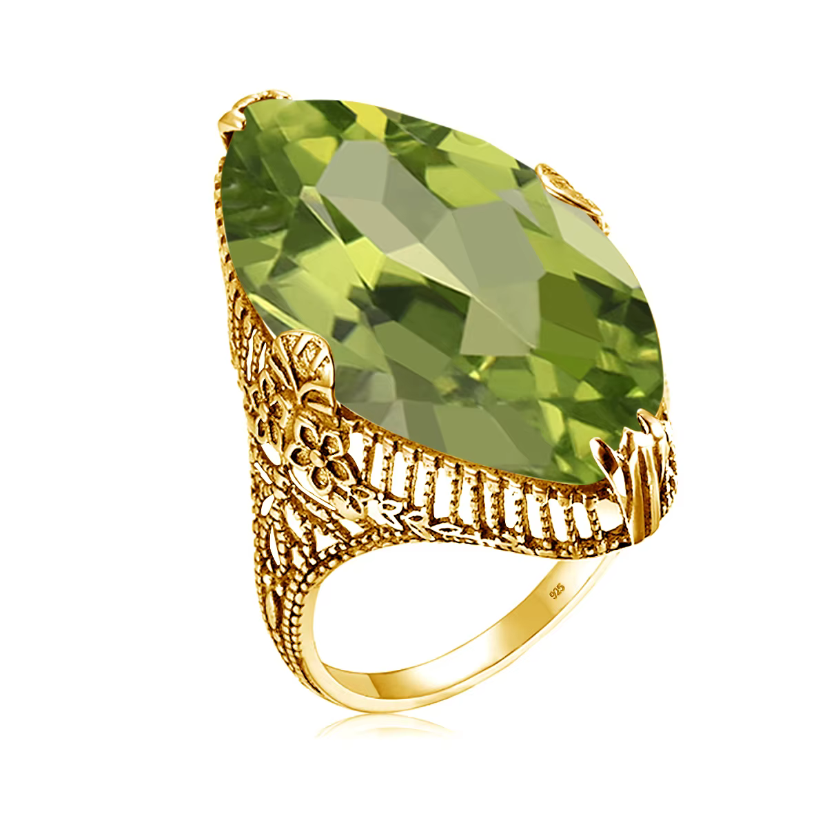 Bague péridot Olive en pierre Marquise pour femmes