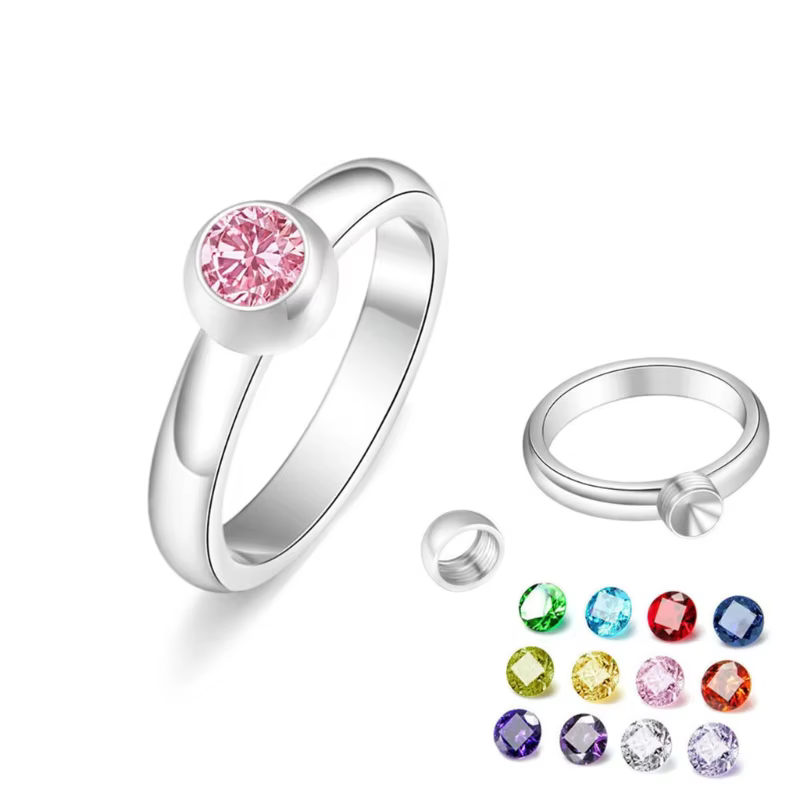 Bague en pierre naissance avec 12 couleurs Zircon