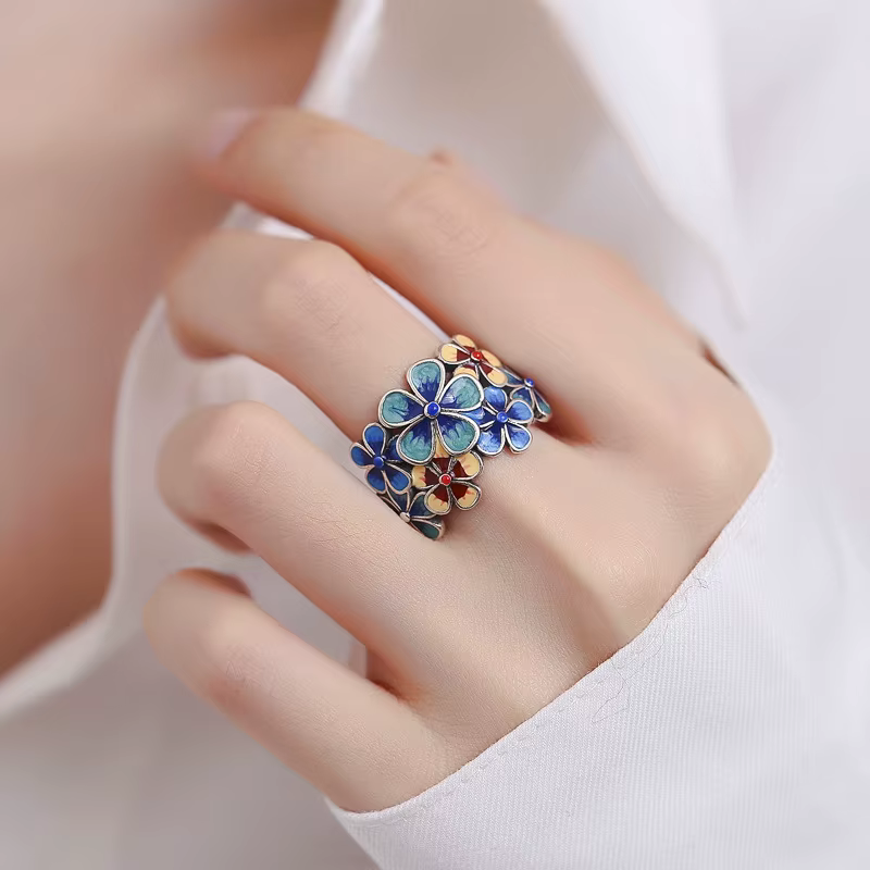 Bague d'index en cloisonné atmosphérique, bague en émail créative pour un usage quotidien, bijoux pour femmes, cadeau pour elle