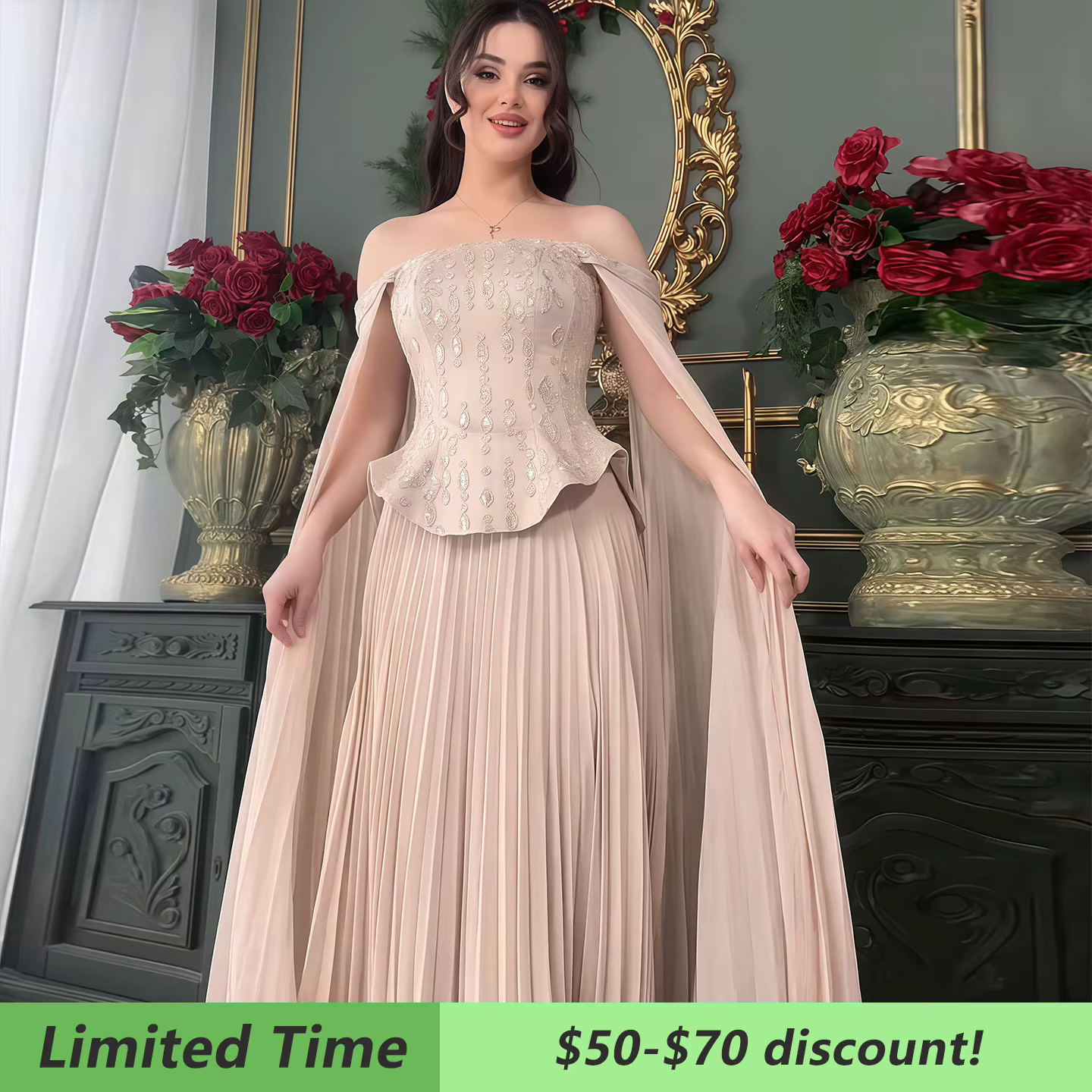 Robes de soirée Sharon Said Champagne Luxury Pleats rouge bordeaux pour mariage et fête