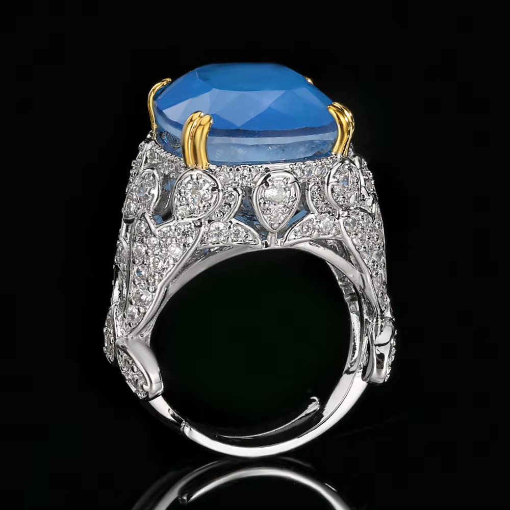 Vinregem – bague réglable Vintage pour femmes, émeraude et saphir créés en laboratoire, diamants à haute teneur en carbone, bijoux fins, vente en gros, 16x14 MM