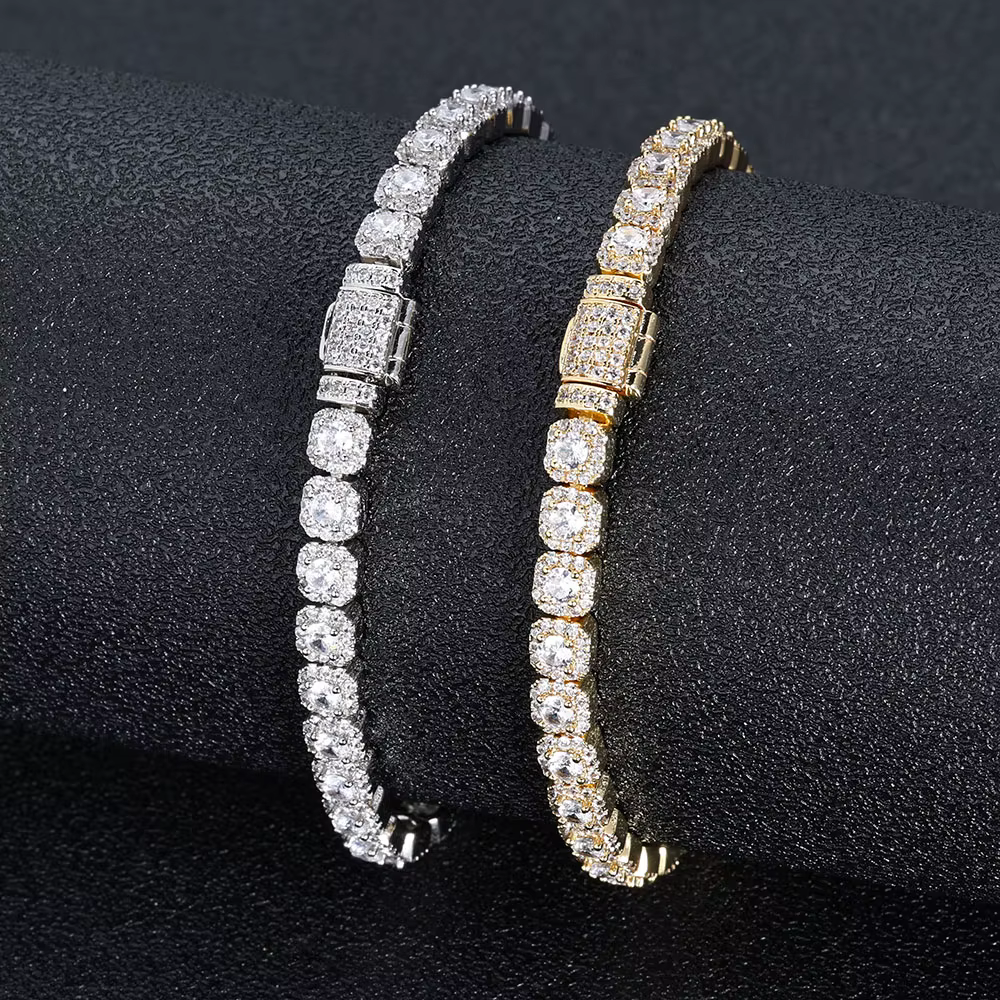 ESEllEM-Bracelet de tennis glacé pour femme, bijoux fantaisie, or blanc, diamant taillé rond, incrusté, 5A, 5mm