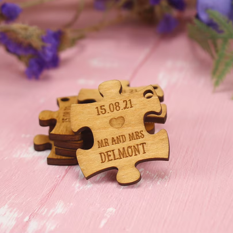 Pièces de puzzle en bois personnalisées, cadeaux de mariage, décorations de puzzle, décorations de table de mariage, d'amour