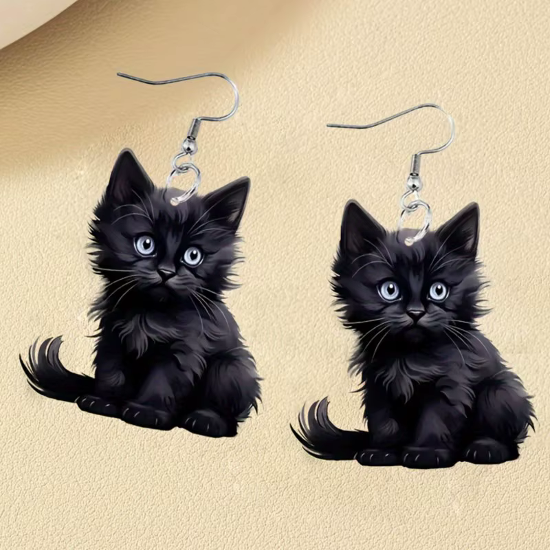 Y2K – boucles d'oreilles pendantes en forme de chat noir pour femmes
