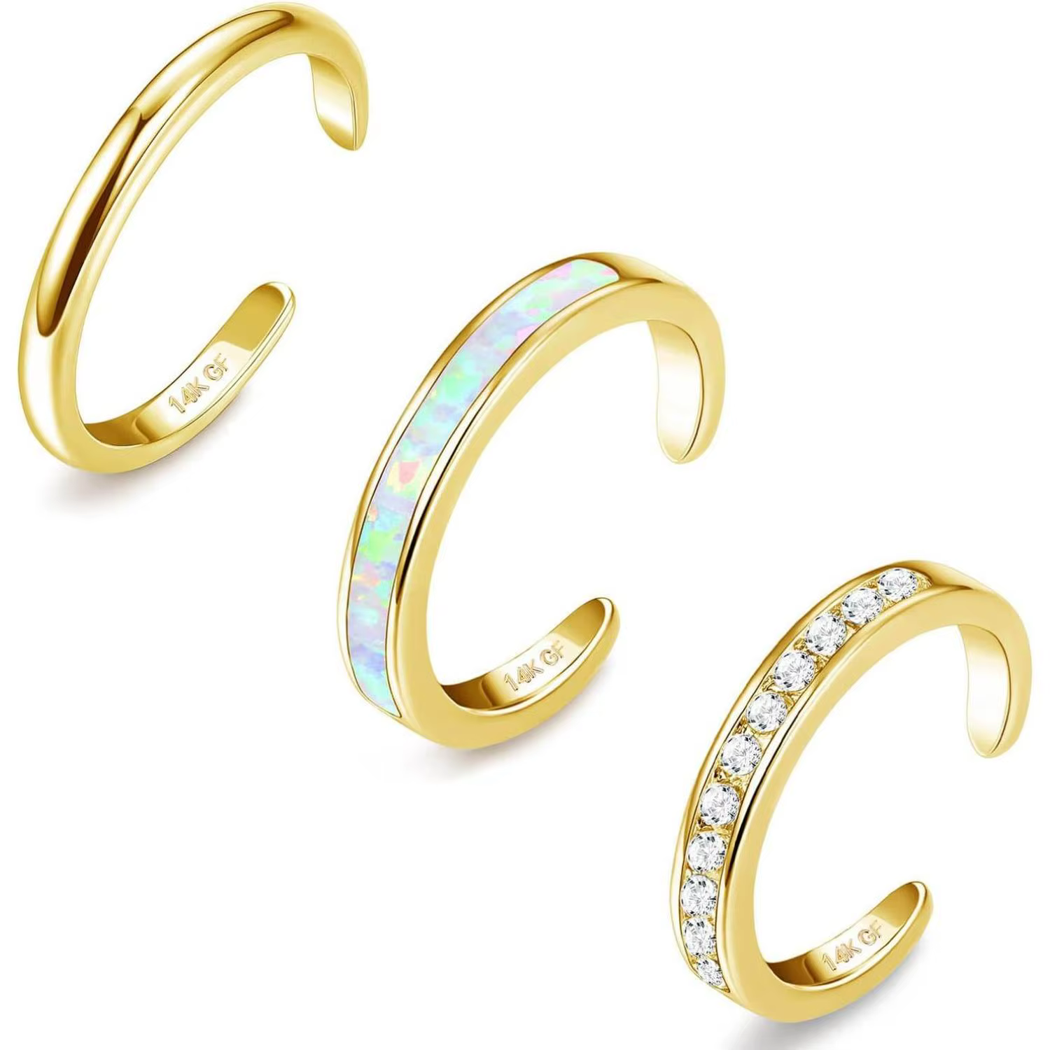 ORAZIO Lot de 3 bagues d'orteil plaquées or 14K pour femme