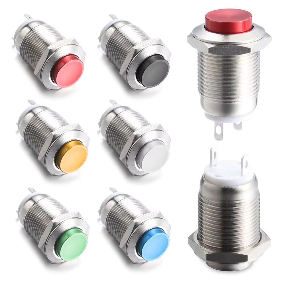 Joli momentané à bouton-poussoir en métal multicolore, anneau étanche, 12mm