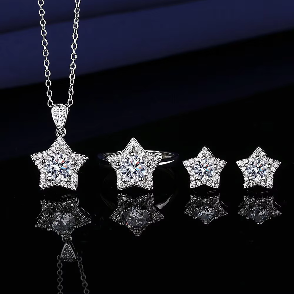 925 ensemble de bijoux étoile en argent Sterling femmes étincelant Zircon accessoires de mode cadeau