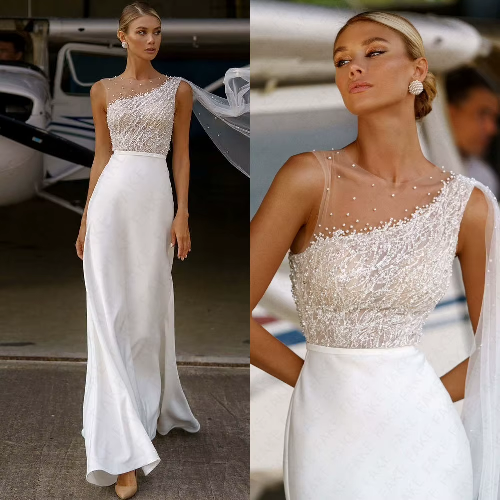 Robe De mariée en Jersey blanc délicat
