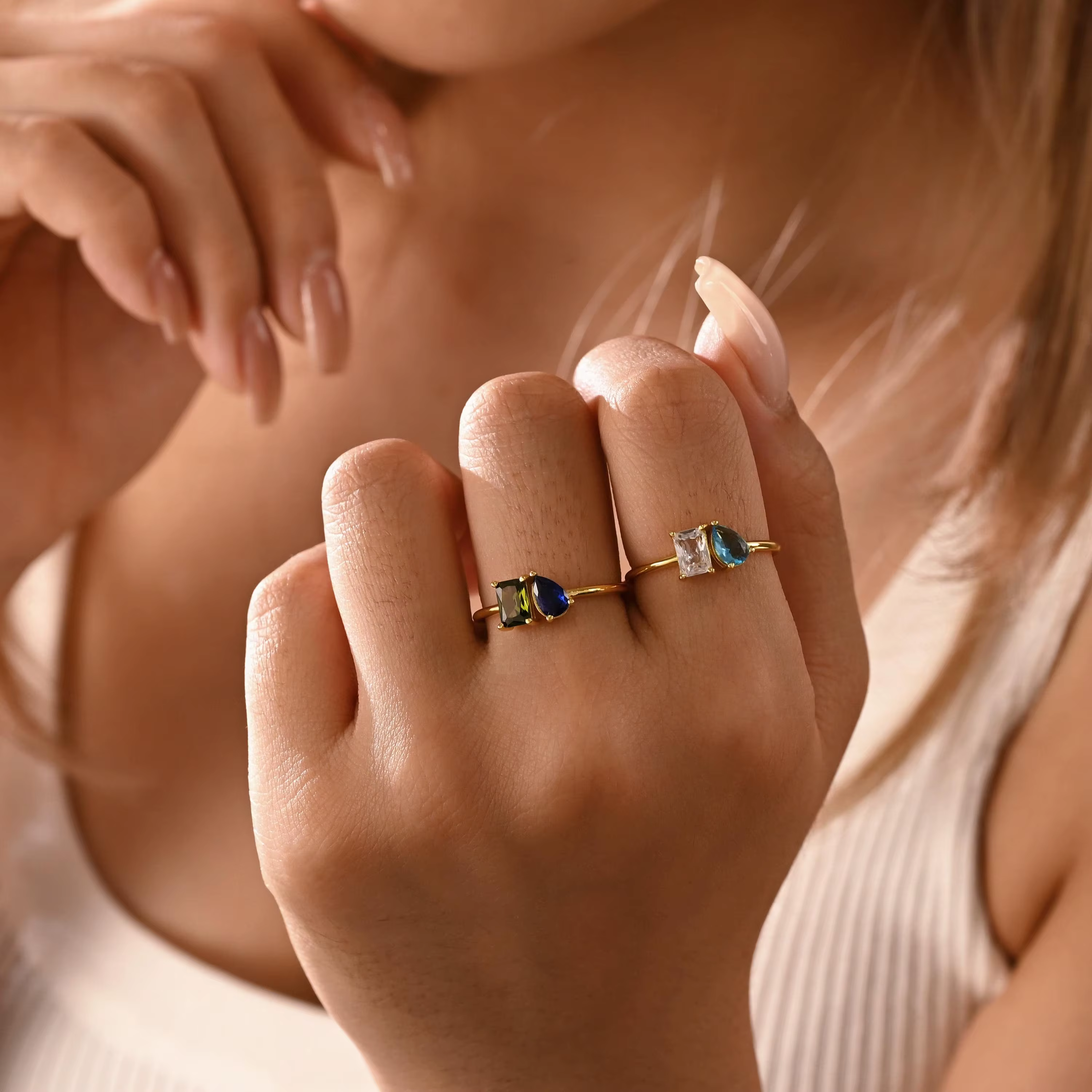 Bague personnalisée Toi et Moi avec deux pierres précieuses