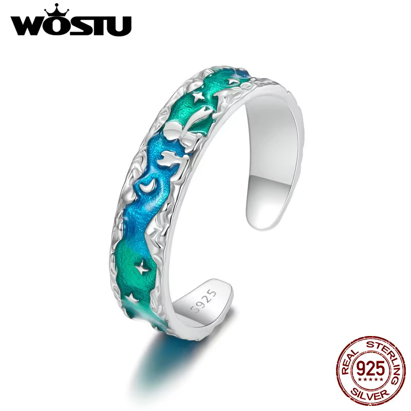 WOSTU 925 en argent Sterling arc-en-ciel Aurora étoile bague petit Prince et renard anneaux d'ouverture pour les femmes coloré empilable fête Anillo