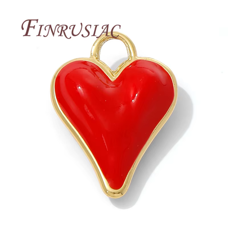 Pendentifs en forme de cœur rouge en laiton plaqué or 18 carats pour collier, breloques pour la fabrication de bijoux, accessoires de connexion