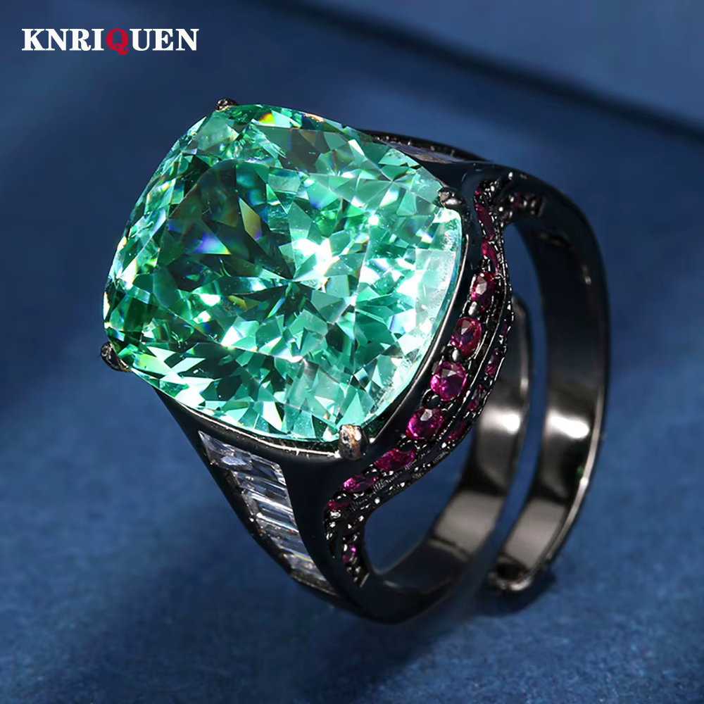 Bague en diamant de laboratoire Tourmaline verte Paraiba scintillante