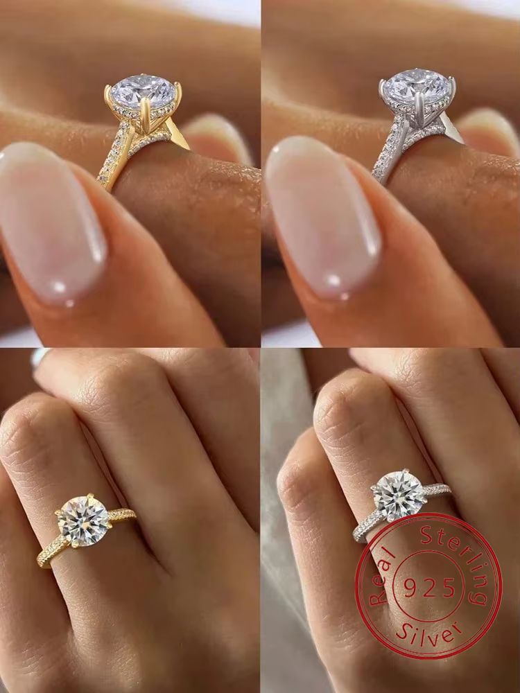 Bague ronde en argent Sterling 925 pour femmes, magnifique et brillante, en Zircon de 2 carats, tenue quotidienne d'anniversaire, bijoux fins de luxe de haute qualité