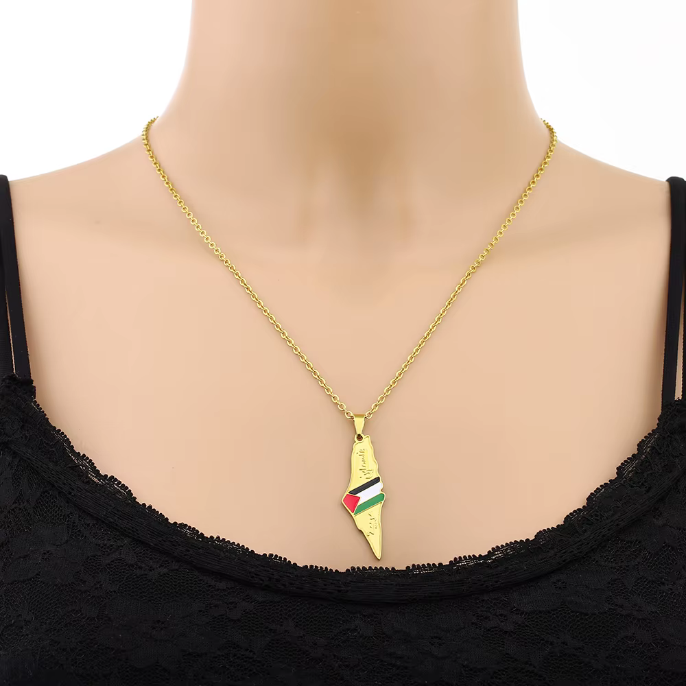 Collier pendentif drapeau carte de l'état de la Palestine