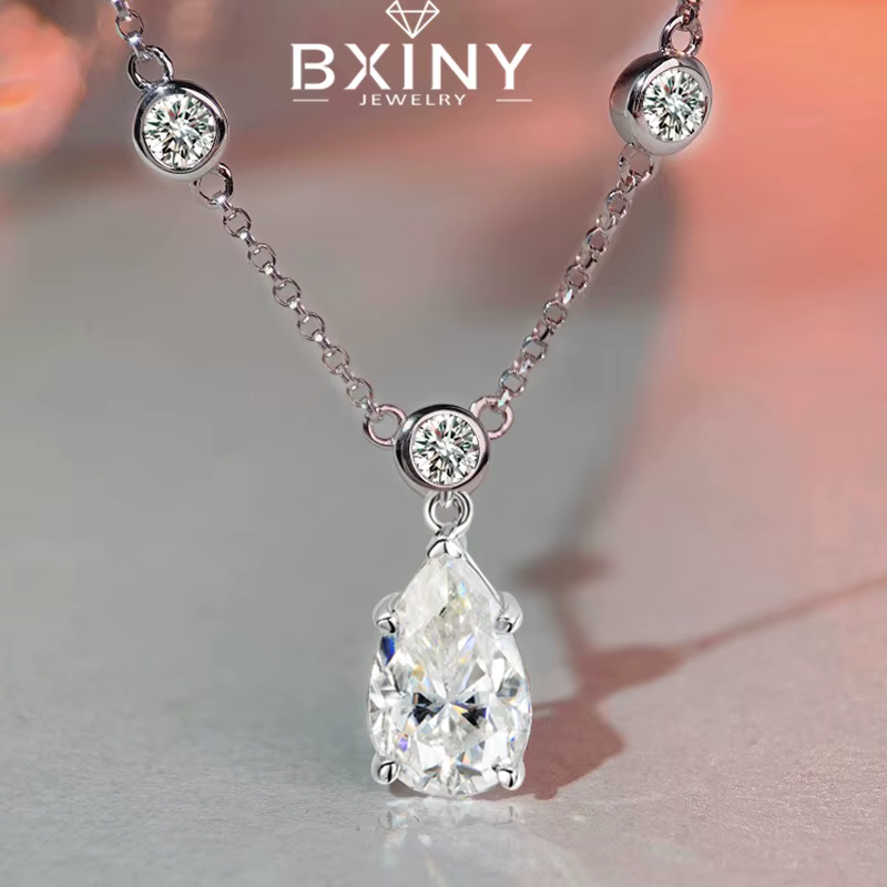 BXINY 4CT poire coupe Moissanite pendentif collier S925 argent goutte d'eau laboratoire diamant bulle cou chaîne pour les femmes bijoux fins cadeaux