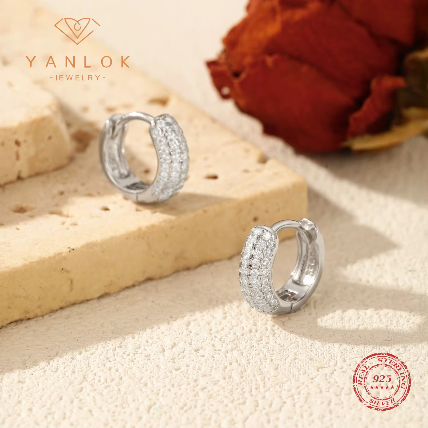 YANLOK 925 en argent Sterling de luxe éblouissant rond Moissanite boucles d'oreilles pour les femmes fête bijoux fins accessoires