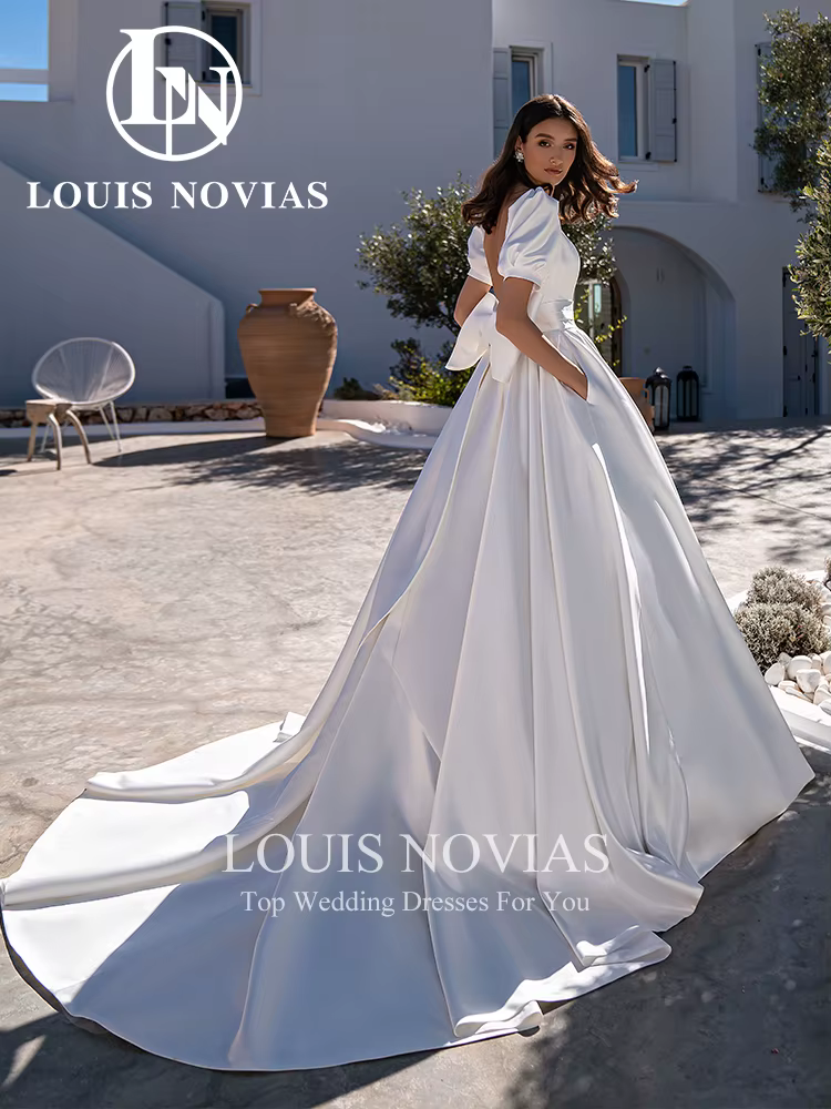 Modiis-Robe de mariée en satin sexy à manches bouffantes