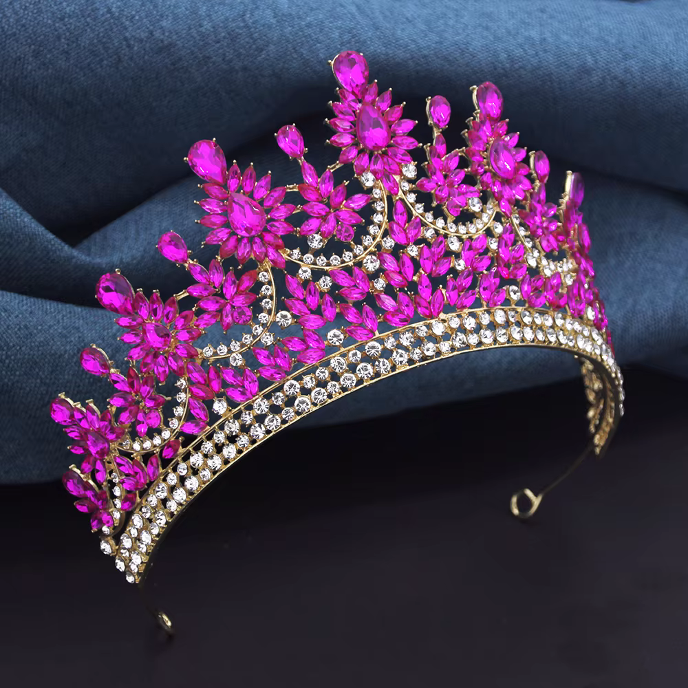 Diadèmes et couronnes de luxe en cristal rouge Rose pour mariée