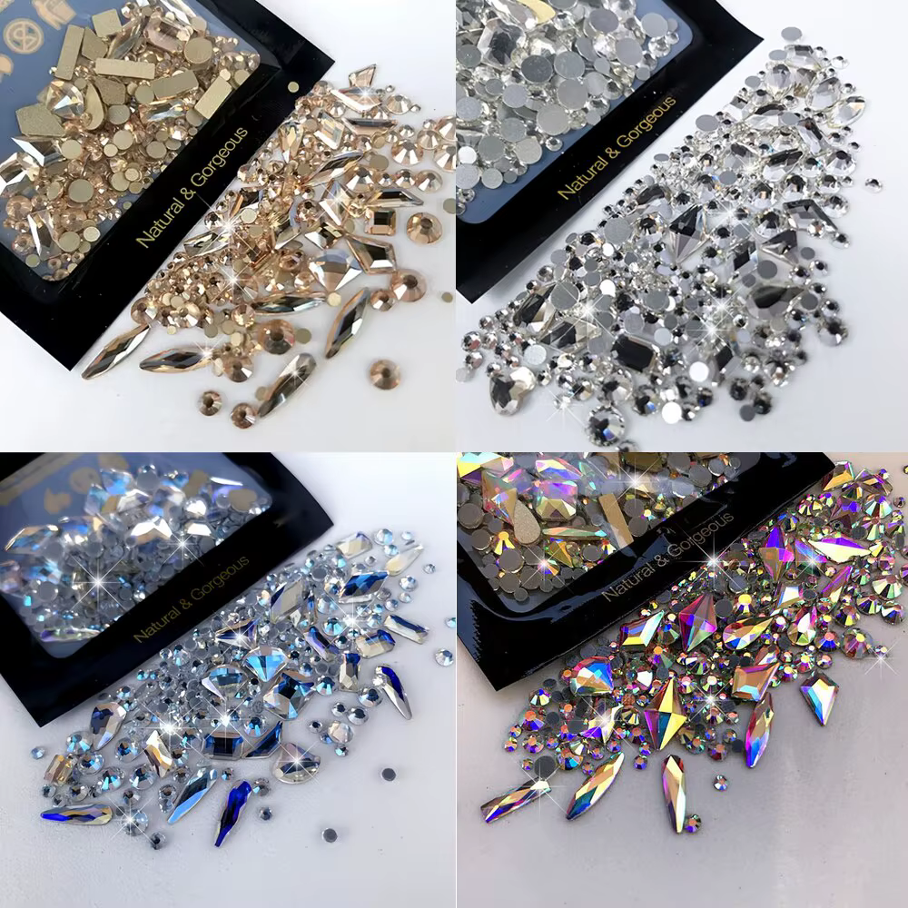 Strass ronds en verre à dos plat, 150 pièces, Plus 20 pièces, bijoux de forme étrange, bricolage, fabrication de perles, décorations de beauté pour Nail Art